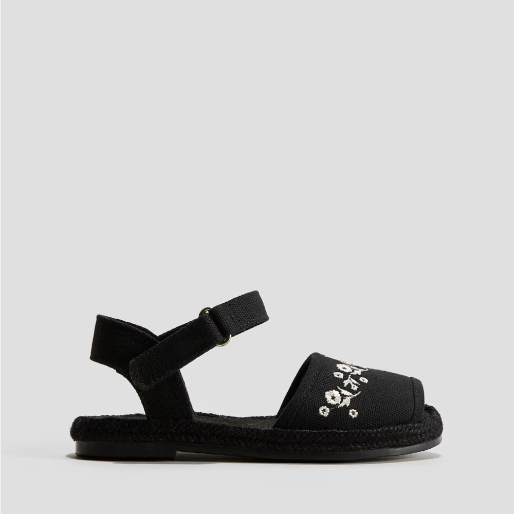 H&M Black Sandals with Floral Embroidery